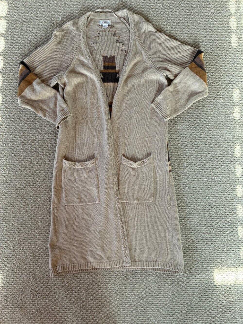 Ariat Cardigan Duster Western Aztec Large Southwestern Geometric Tan Boho Earth - Picture 6 of 7